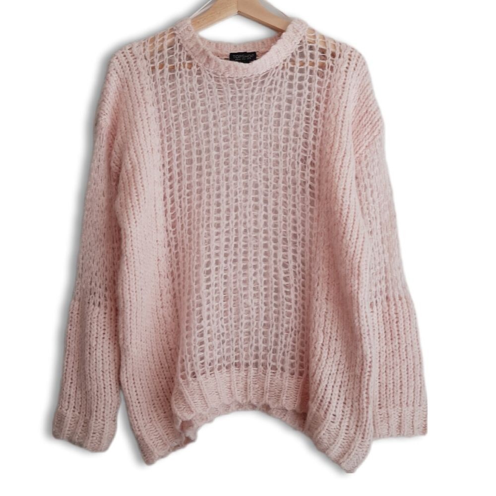 Topshop Pale Pink Open-Knit Crewneck Sweater